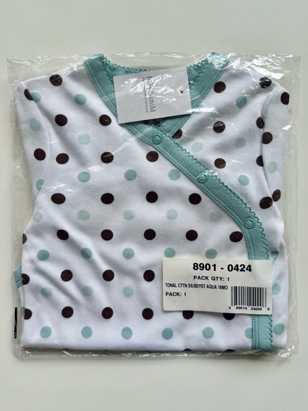 Nwt Restoration Hardware Baby&Child Mint Trim White Onesie W/ Polka Dots — image 4 of 4